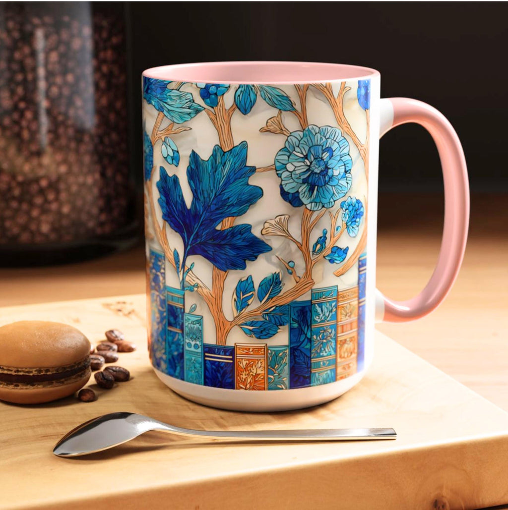 LELORESTORE Floral Bookshelf Coffee Mug Stained Glass Style