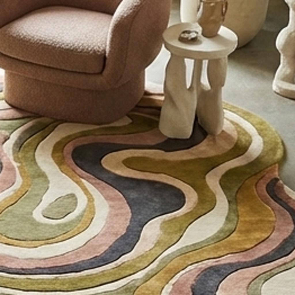 RugverseCreations Irregular Wavy Abstract Area Rug Hand Tufted Wool