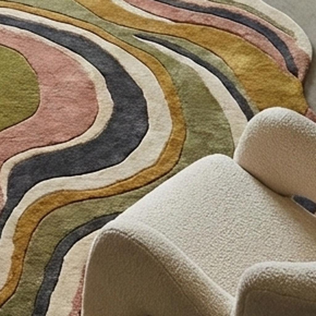 RugverseCreations Irregular Wavy Abstract Area Rug Hand Tufted Wool