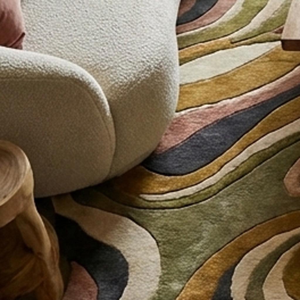RugverseCreations Irregular Wavy Abstract Area Rug Hand Tufted Wool