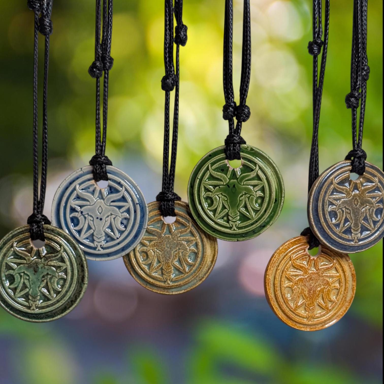 NoctemPottery Baphomet Pentagram Crescent Moon Ceramic Wax Seal Pendant