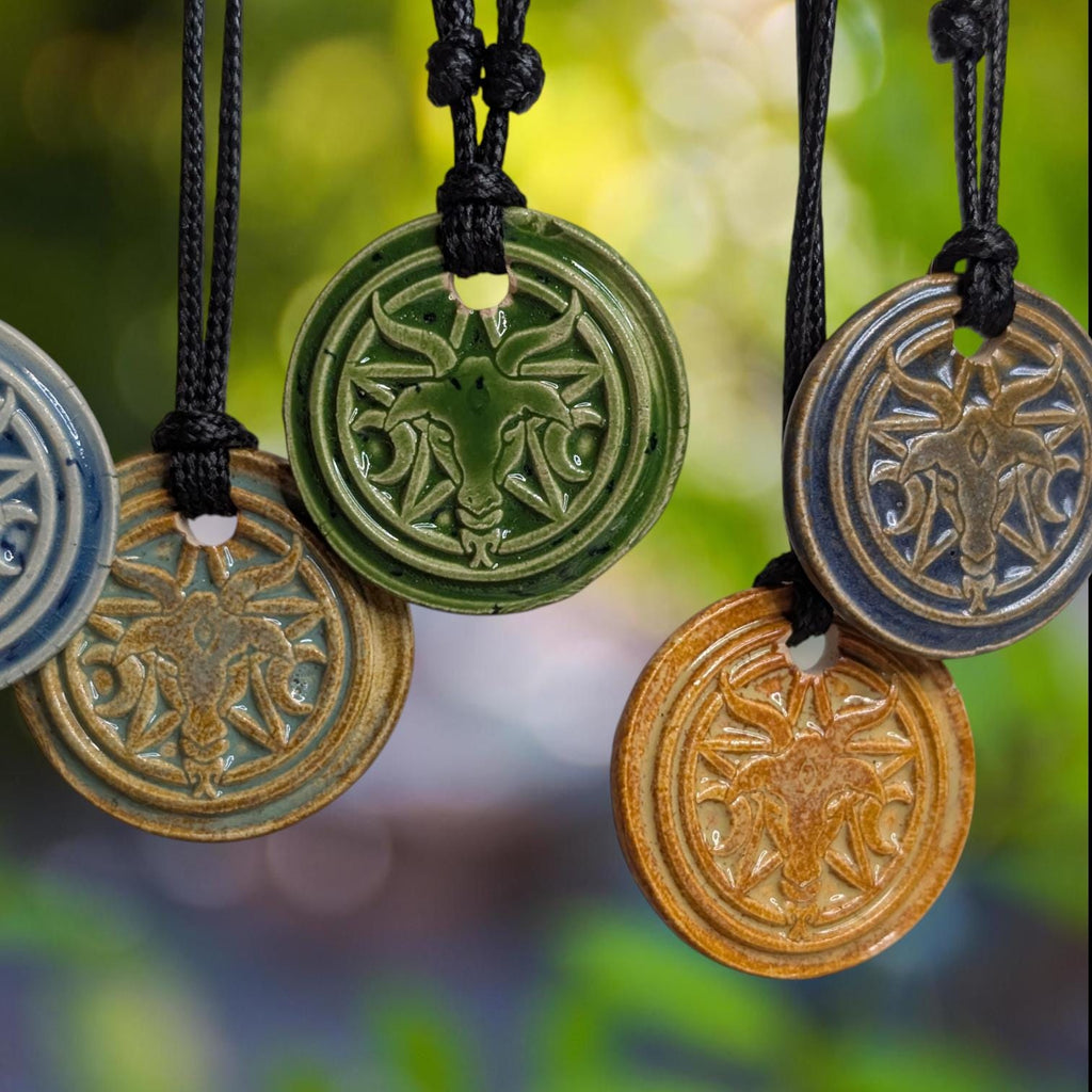 NoctemPottery Baphomet Pentagram Crescent Moon Ceramic Wax Seal Pendant