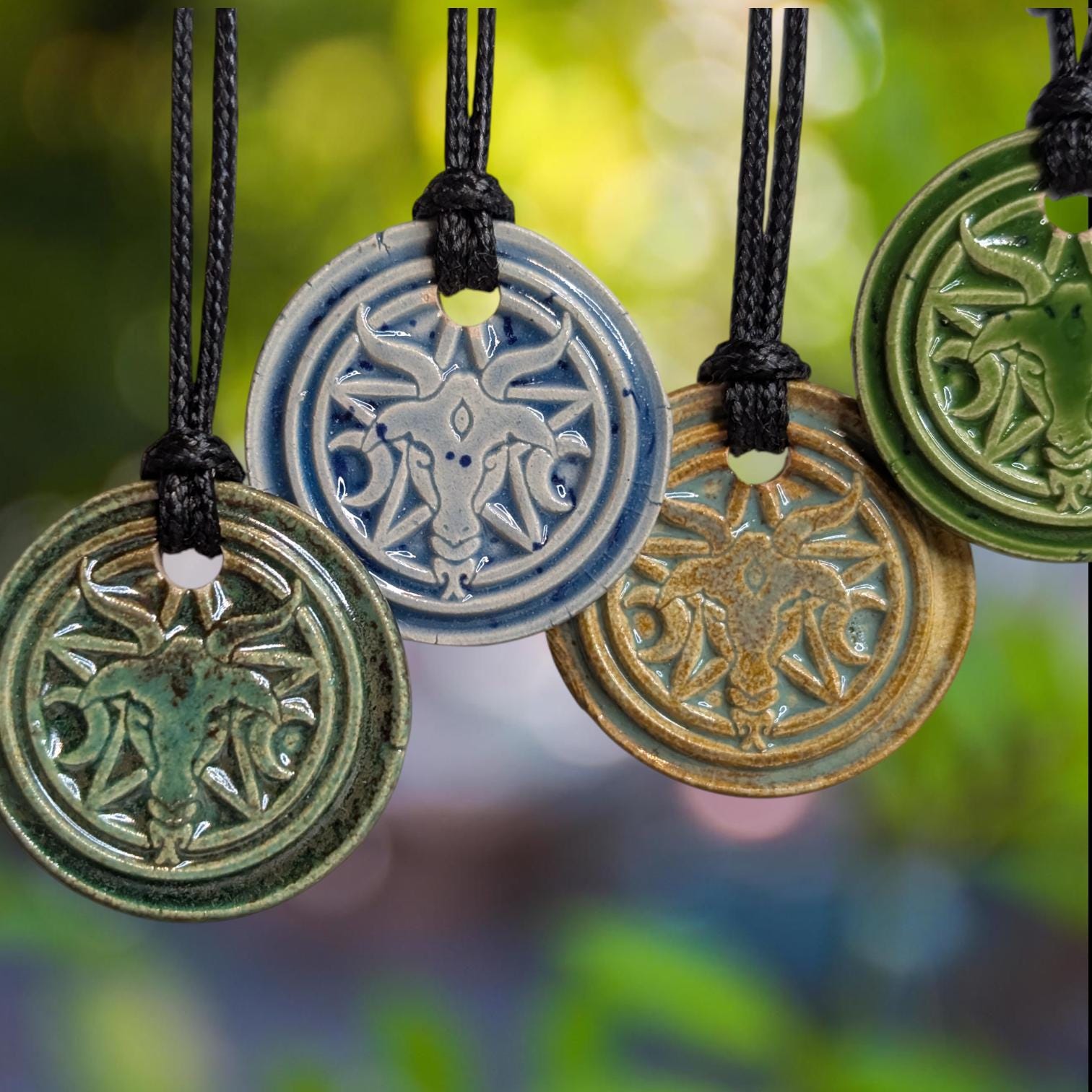 NoctemPottery Baphomet Pentagram Crescent Moon Ceramic Wax Seal Pendant
