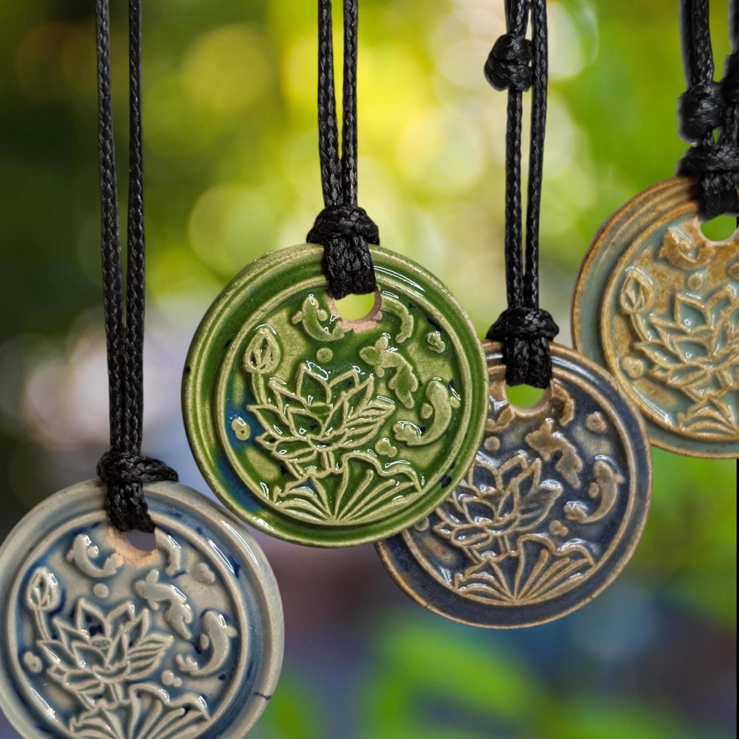 NoctemPottery Lotus Koi Ceramic Wax Seal Pendant Necklace