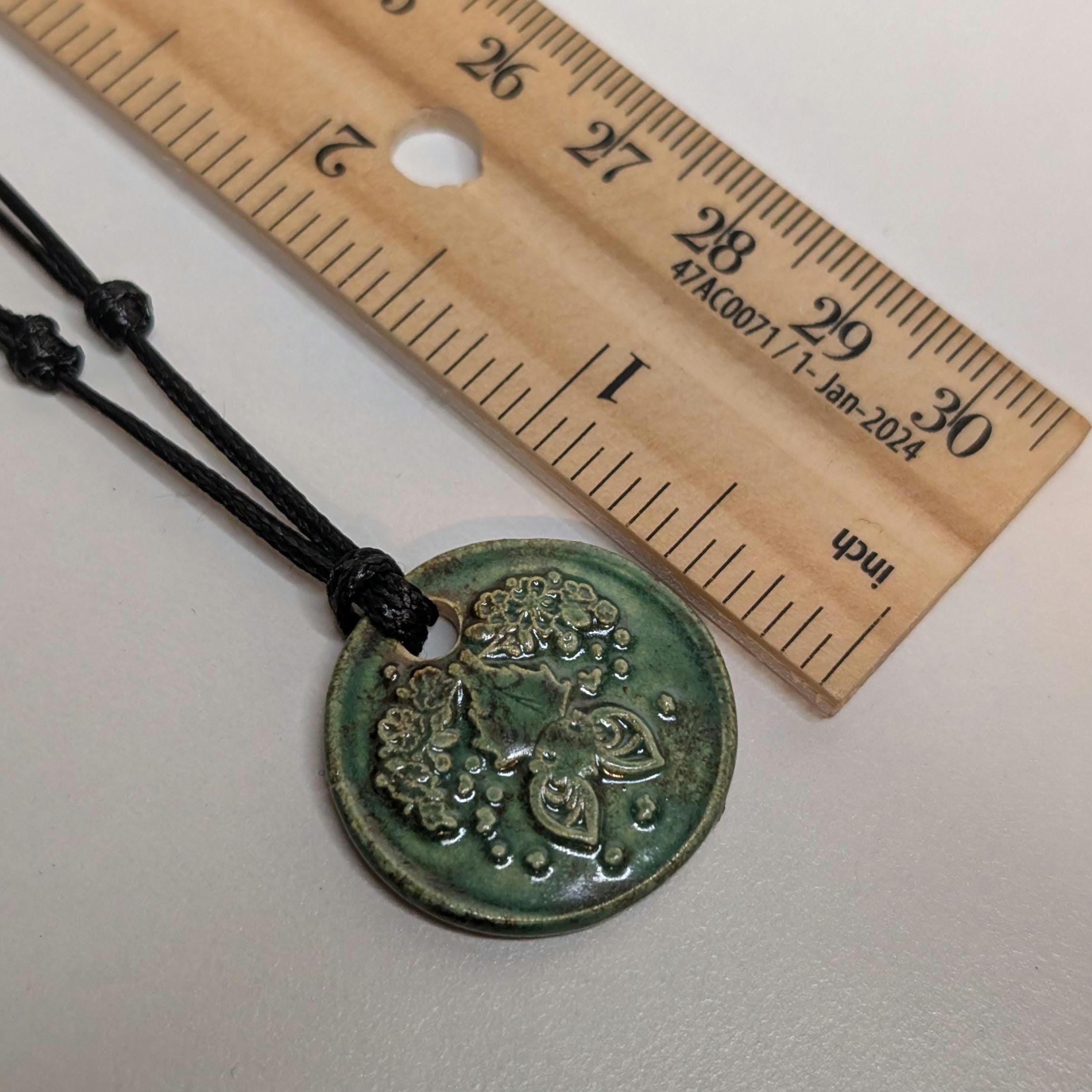 NoctemPottery Upside Down Bat Floral Ceramic Wax Seal Pendant Necklace