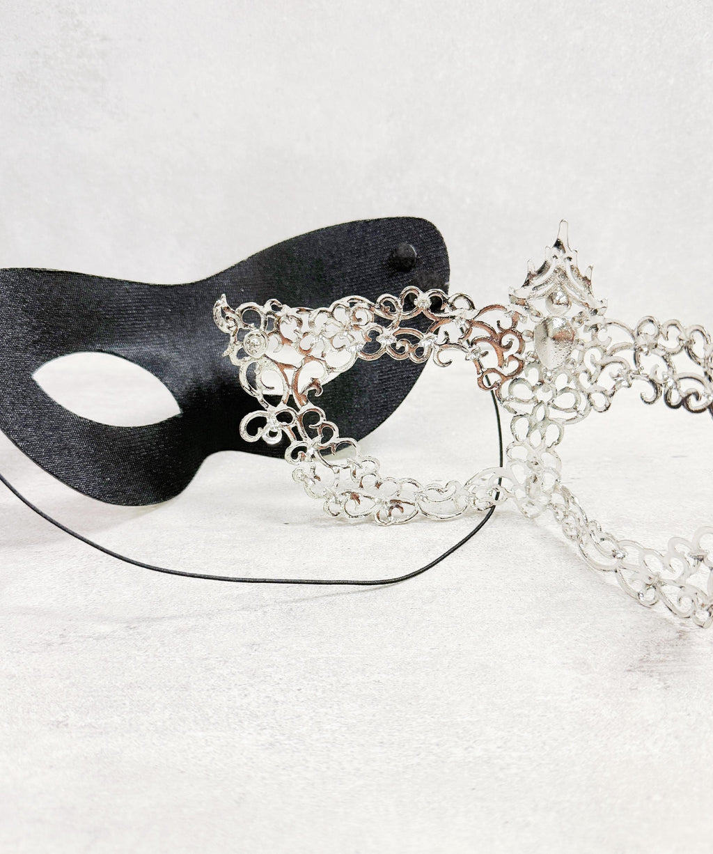 HappyJewelryWorld Rainbow Silver Rhinestone Masquerade Mask 2 in 1