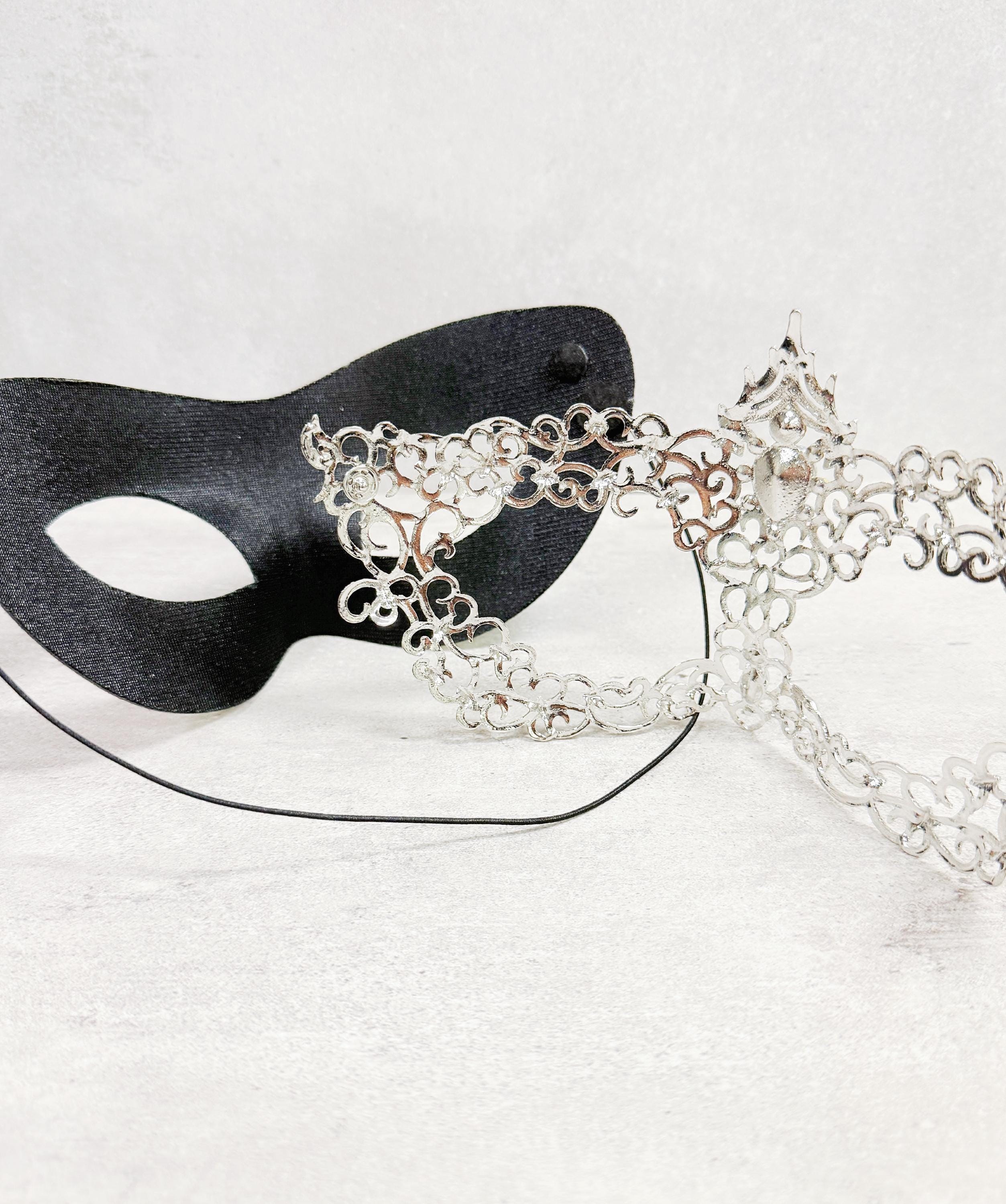 HappyJewelryWorld Rainbow Silver Rhinestone Masquerade Mask 2 in 1