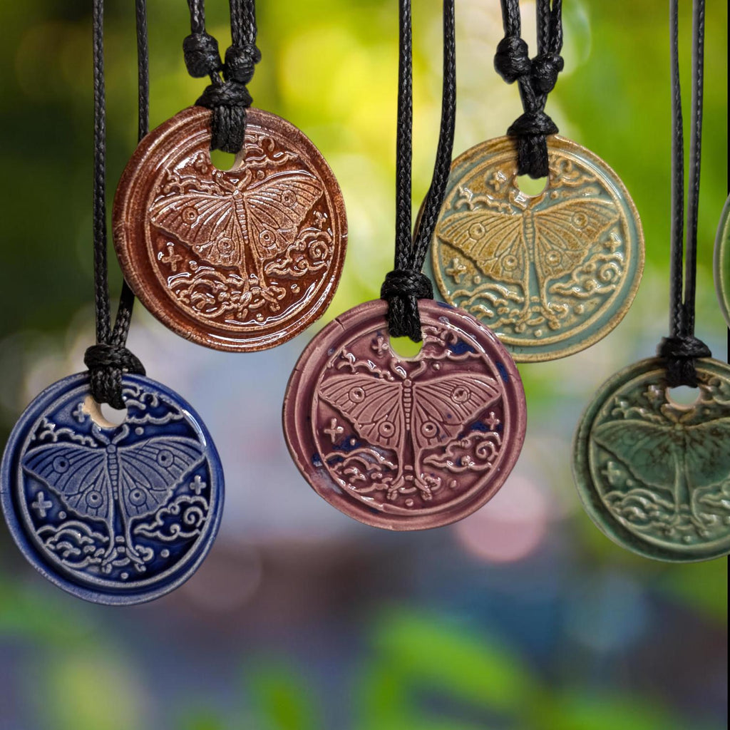 NoctemPottery Luna Moth Celestial Cloud Ceramic Wax Seal Pendant Necklace Adjustable Cord