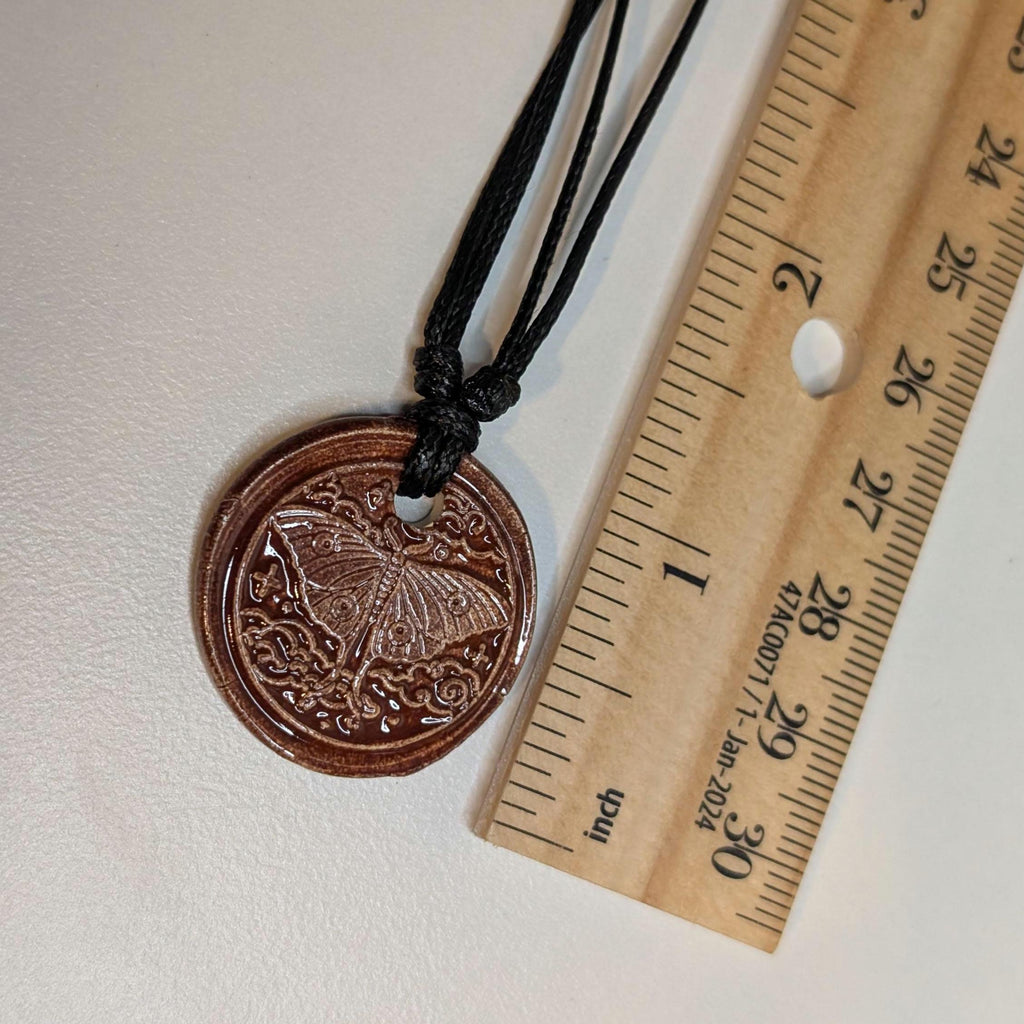 NoctemPottery Luna Moth Celestial Cloud Ceramic Wax Seal Pendant Necklace Adjustable Cord