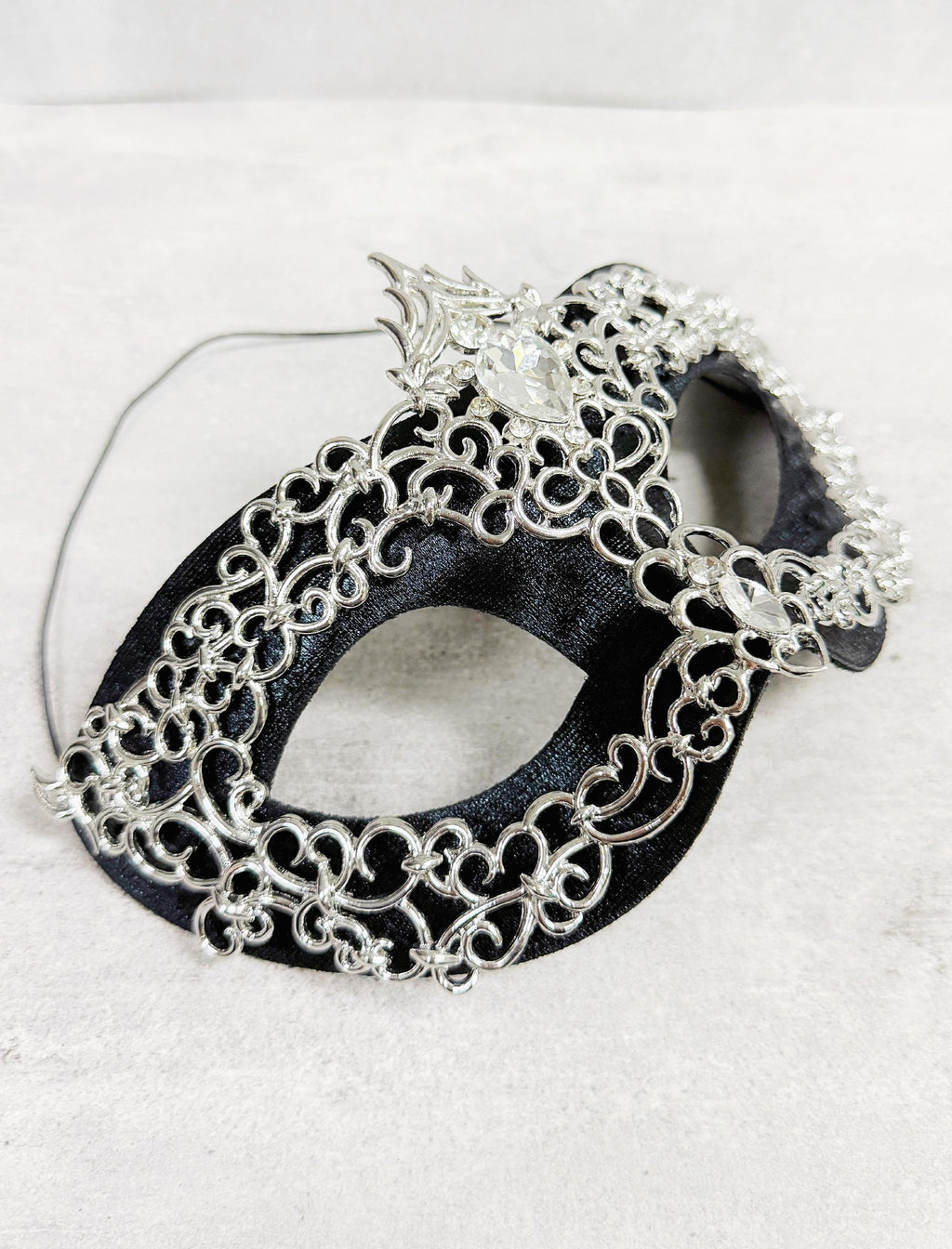 Silver Masquerade Mask with Crystal Rhinestones Silver and Black