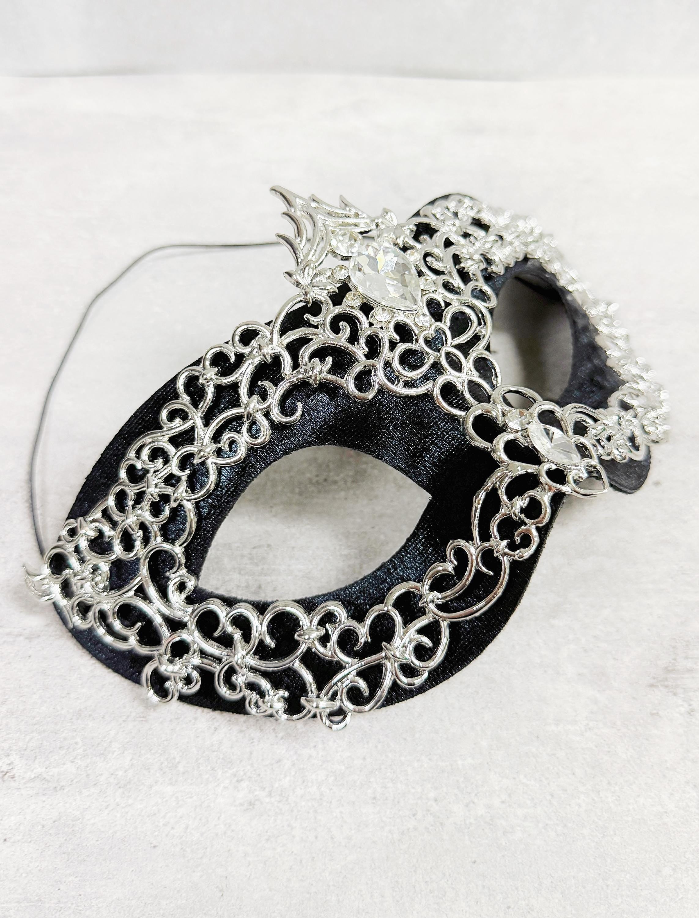Silver Masquerade Mask with Crystal Rhinestones Silver and Black