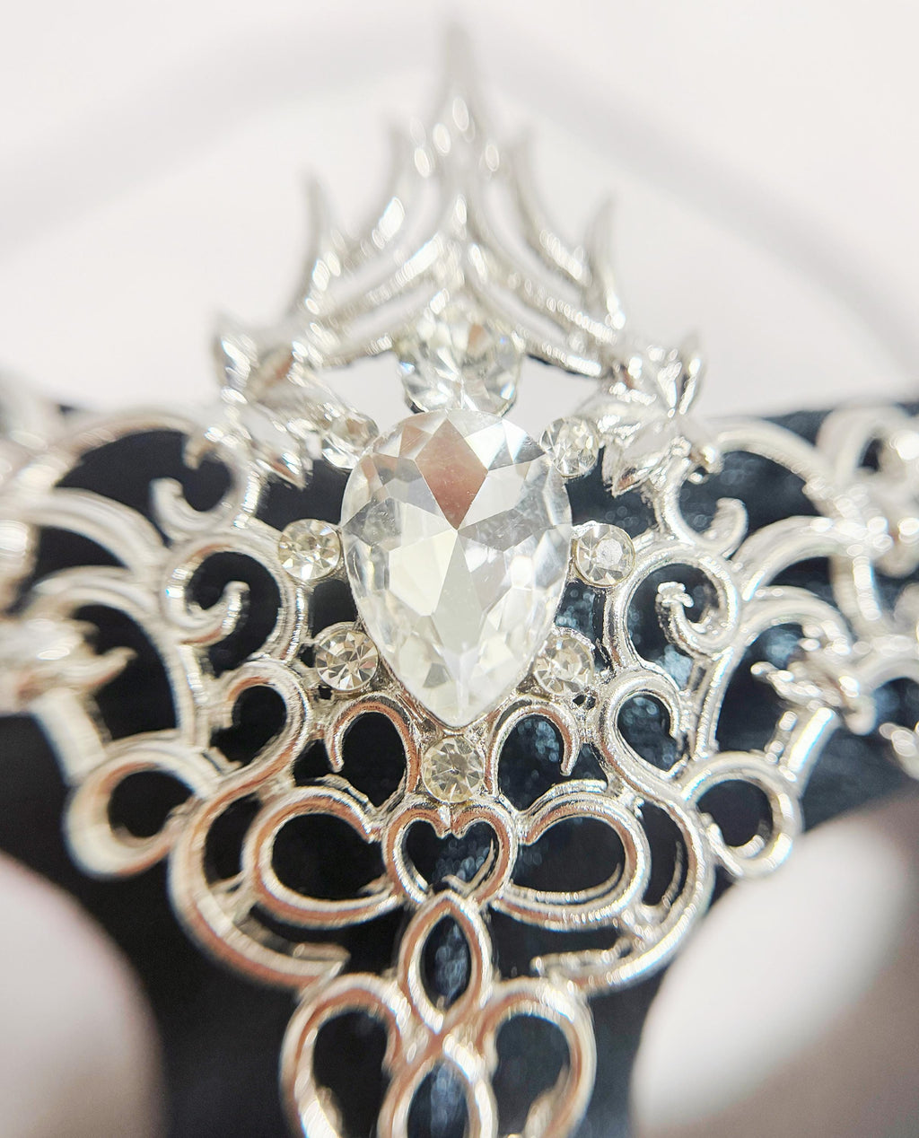 Silver Masquerade Mask with Crystal Rhinestones Silver and Black