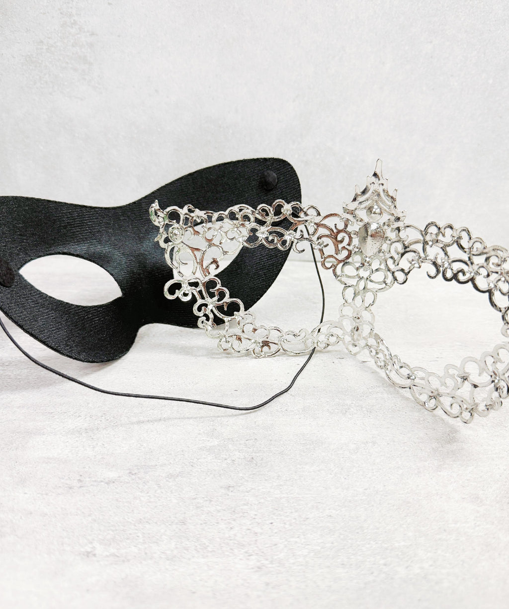 Silver Masquerade Mask with Crystal Rhinestones Silver and Black