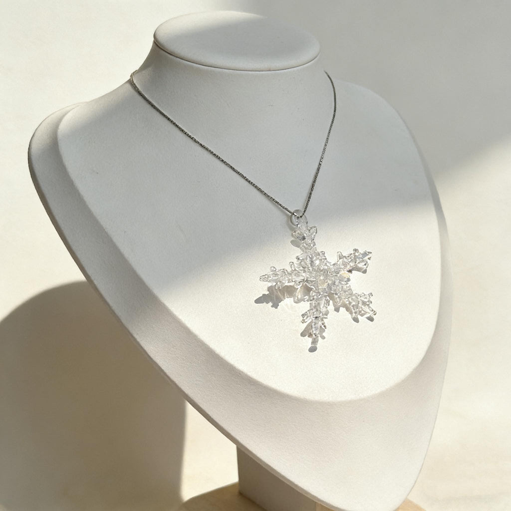MourningGardenStudio Lampwork Glass Snowflake Pendant Handmade Clear Charm