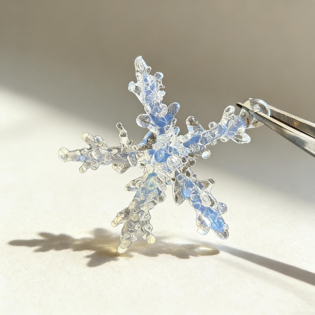 MourningGardenStudio Lampwork Glass Snowflake Pendant Handmade Clear Charm