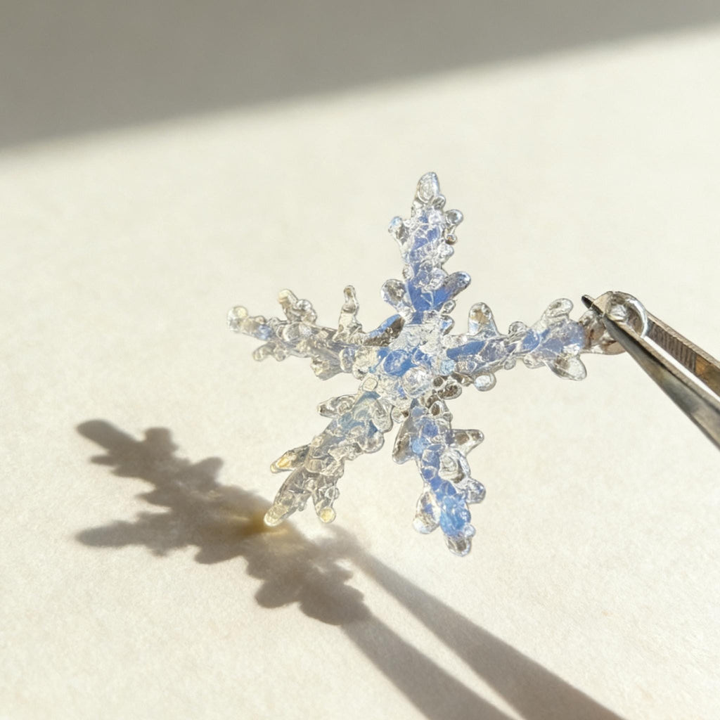 MourningGardenStudio Lampwork Glass Snowflake Pendant Handmade Clear Charm