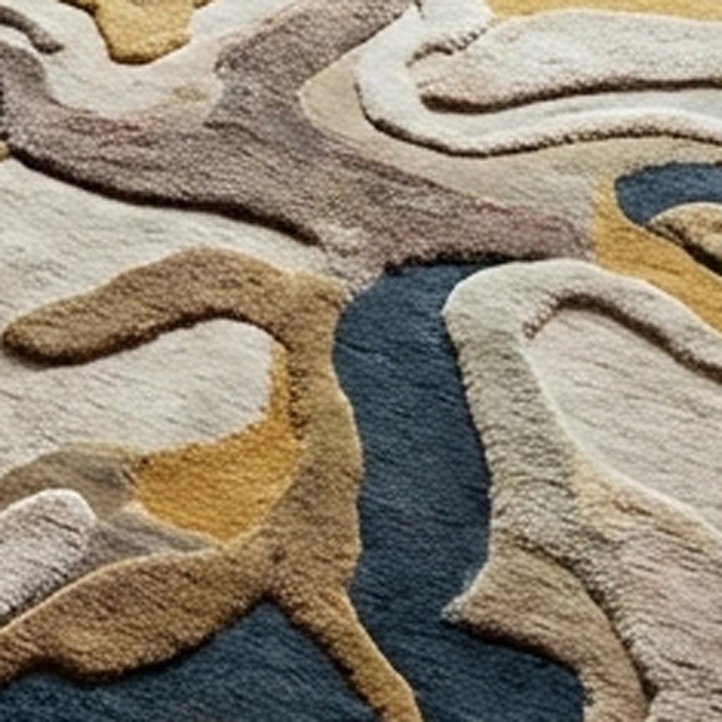 RugverseCreations Abstract Topographic Area Rug Hand-Tufted Wool Navy Gold