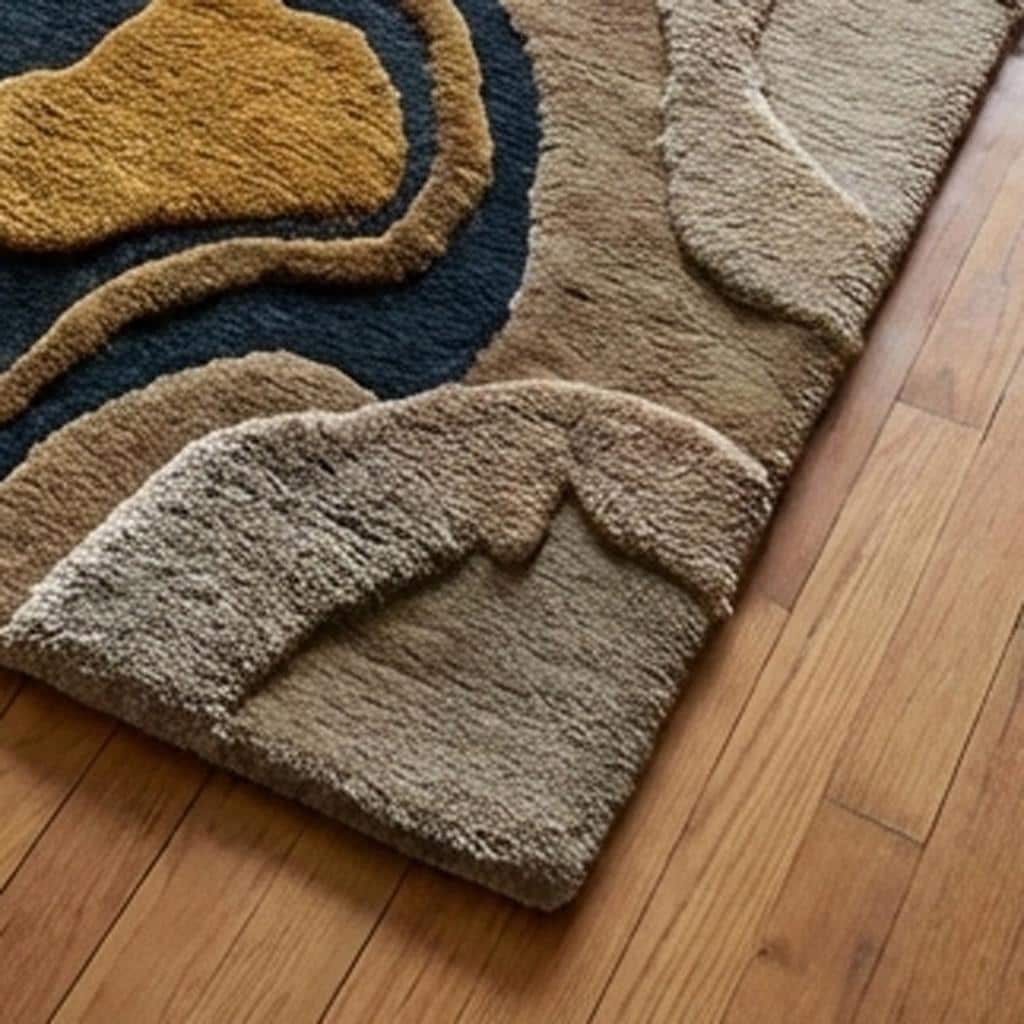 RugverseCreations Abstract Topographic Area Rug Hand-Tufted Wool Navy Gold
