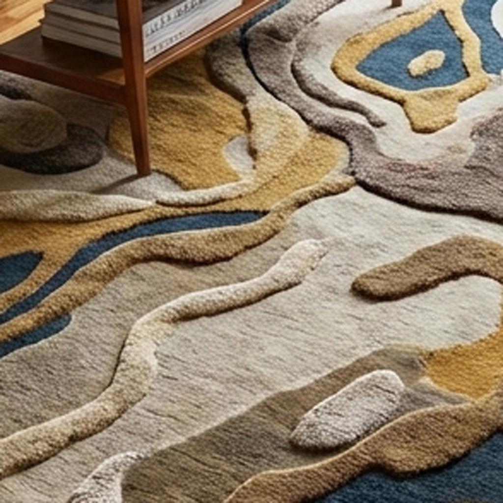 RugverseCreations Abstract Topographic Area Rug Hand-Tufted Wool Navy Gold
