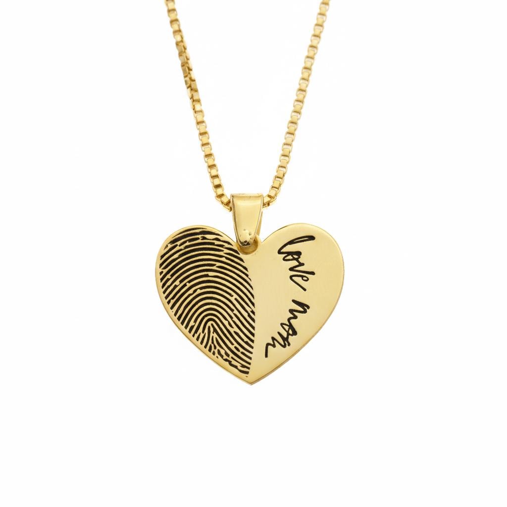 Personalized Fingerprint Necklace: Heart Shape Sterling Silver Custom Pendant
