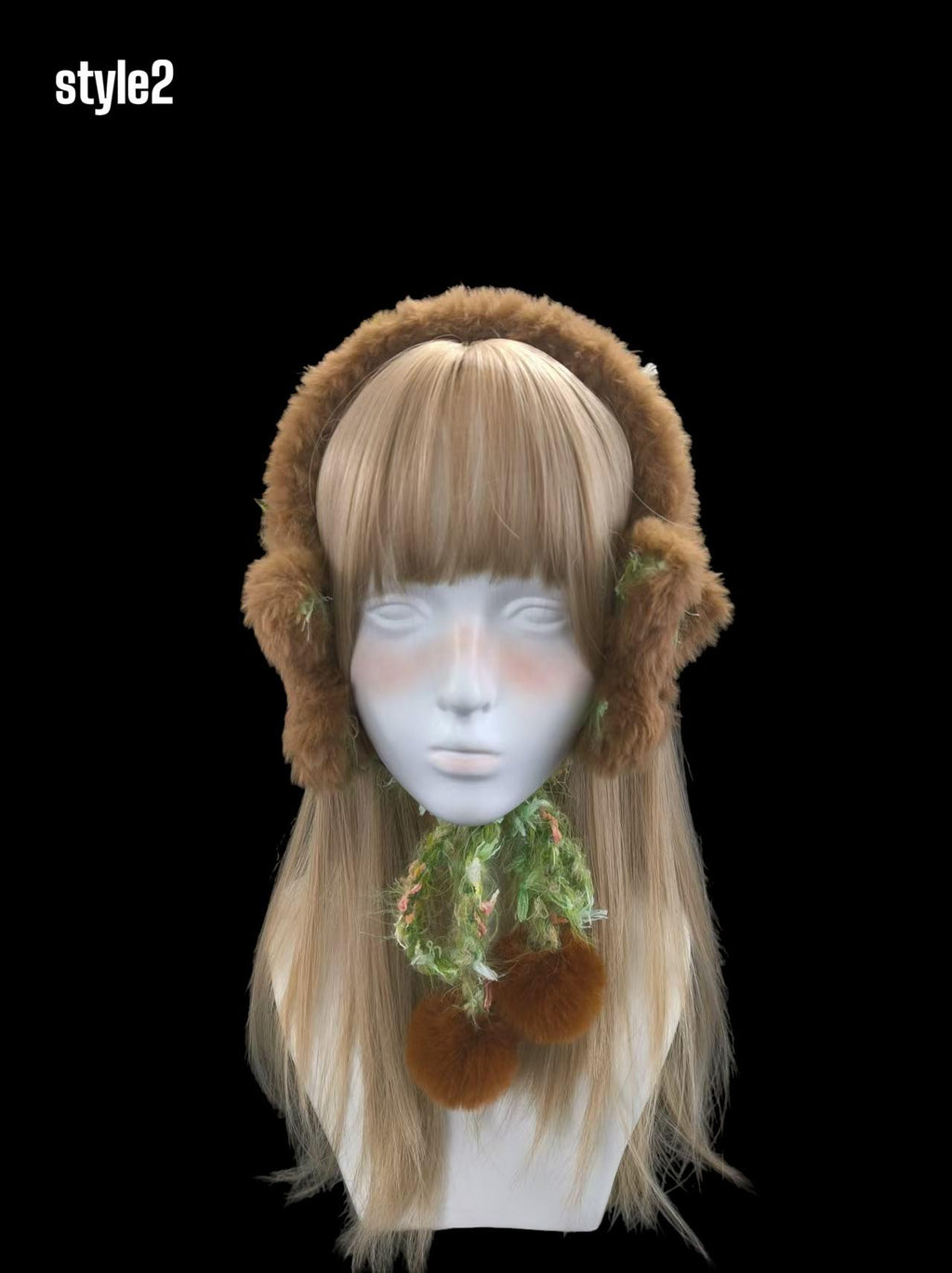 StellarPride Star Ear Muffs Brown Faux Fur Green Yarn