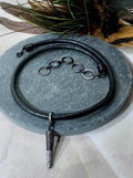 MossberryandStone Black Leather Choker Necklace Gunmetal Spike CZ Pendant