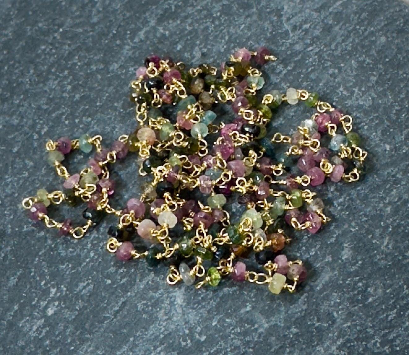 Tourmaline Necklace and Earrings with Labradorite and Brushed Gold Drop