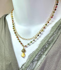 Tourmaline Necklace and Earrings with Labradorite and Brushed Gold Drop
