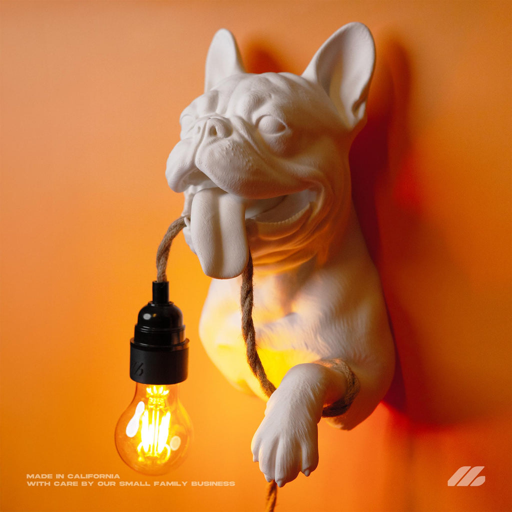 April16studio French Bulldog Wall Lamp Frenchie Art Sconce White