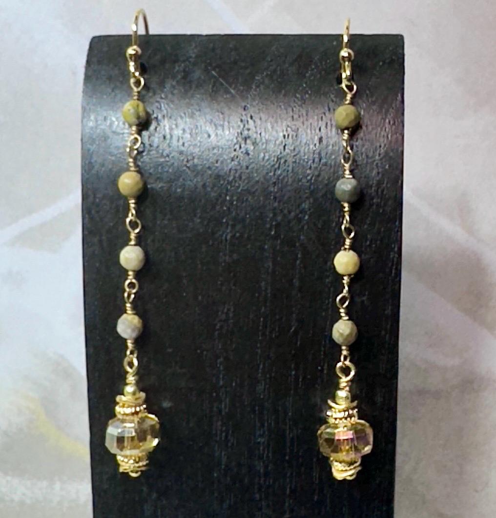 Jasper Bead Chain Gold Earrings