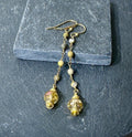 Jasper Bead Chain Gold Earrings
