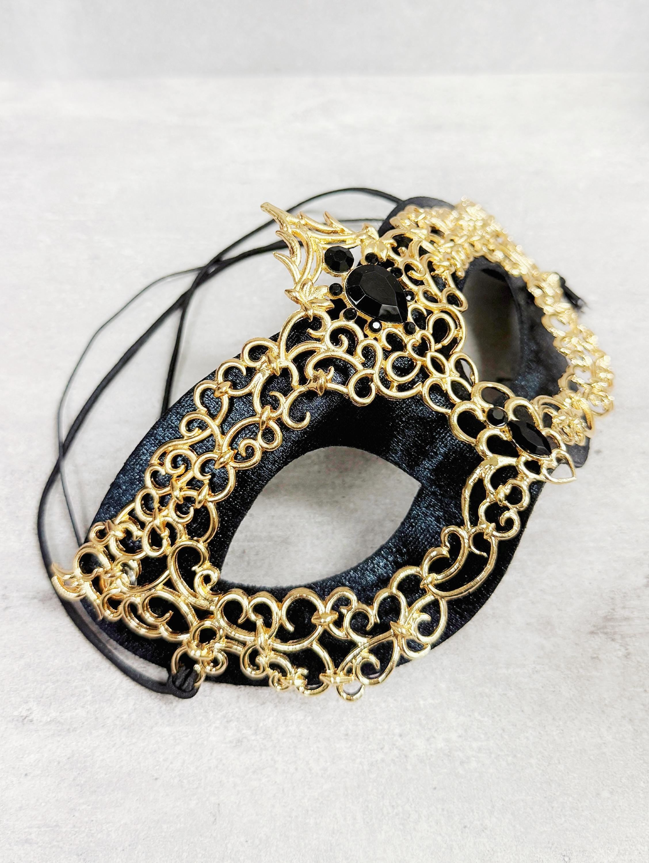 Gold Black Rhinestone Men's Masquerade Mask 2 in 1 Venetian