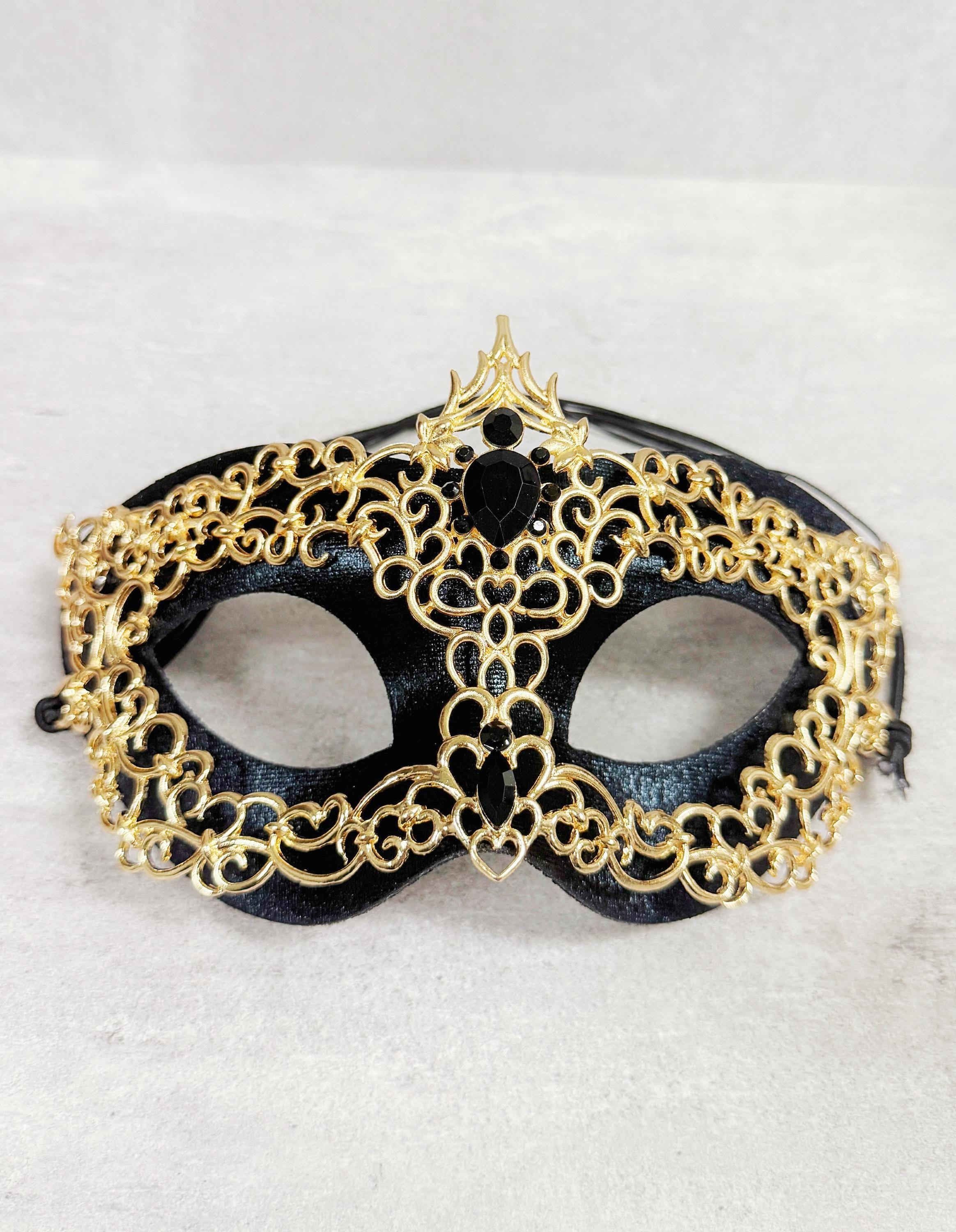 Gold Black Rhinestone Men's Masquerade Mask 2 in 1 Venetian