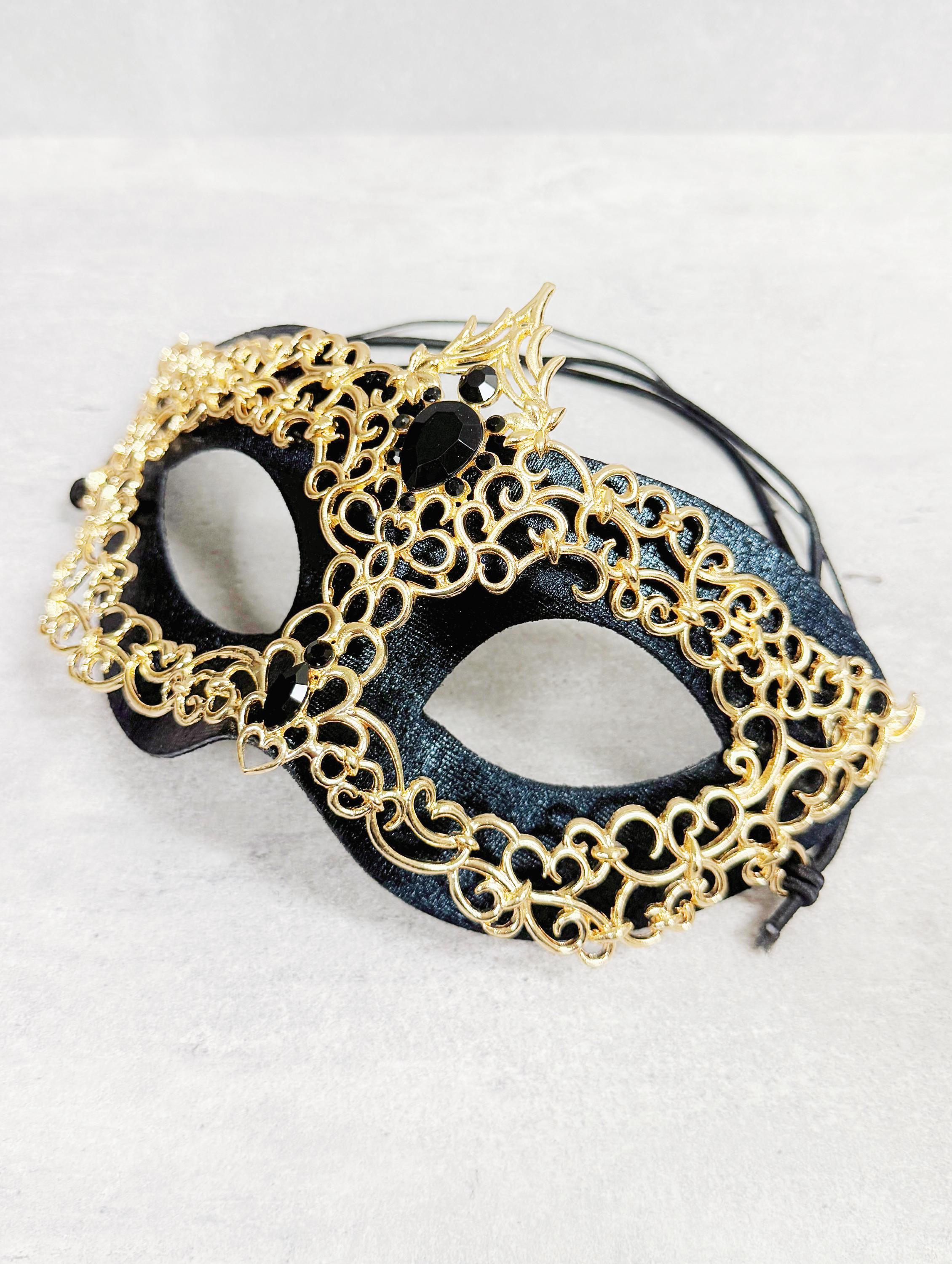 Gold Black Rhinestone Men's Masquerade Mask 2 in 1 Venetian