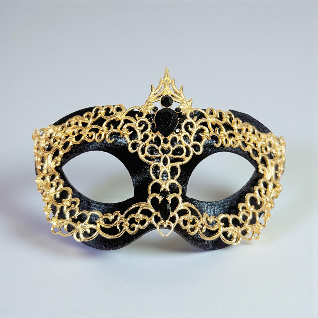 Gold Black Rhinestone Men's Masquerade Mask 2 in 1 Venetian