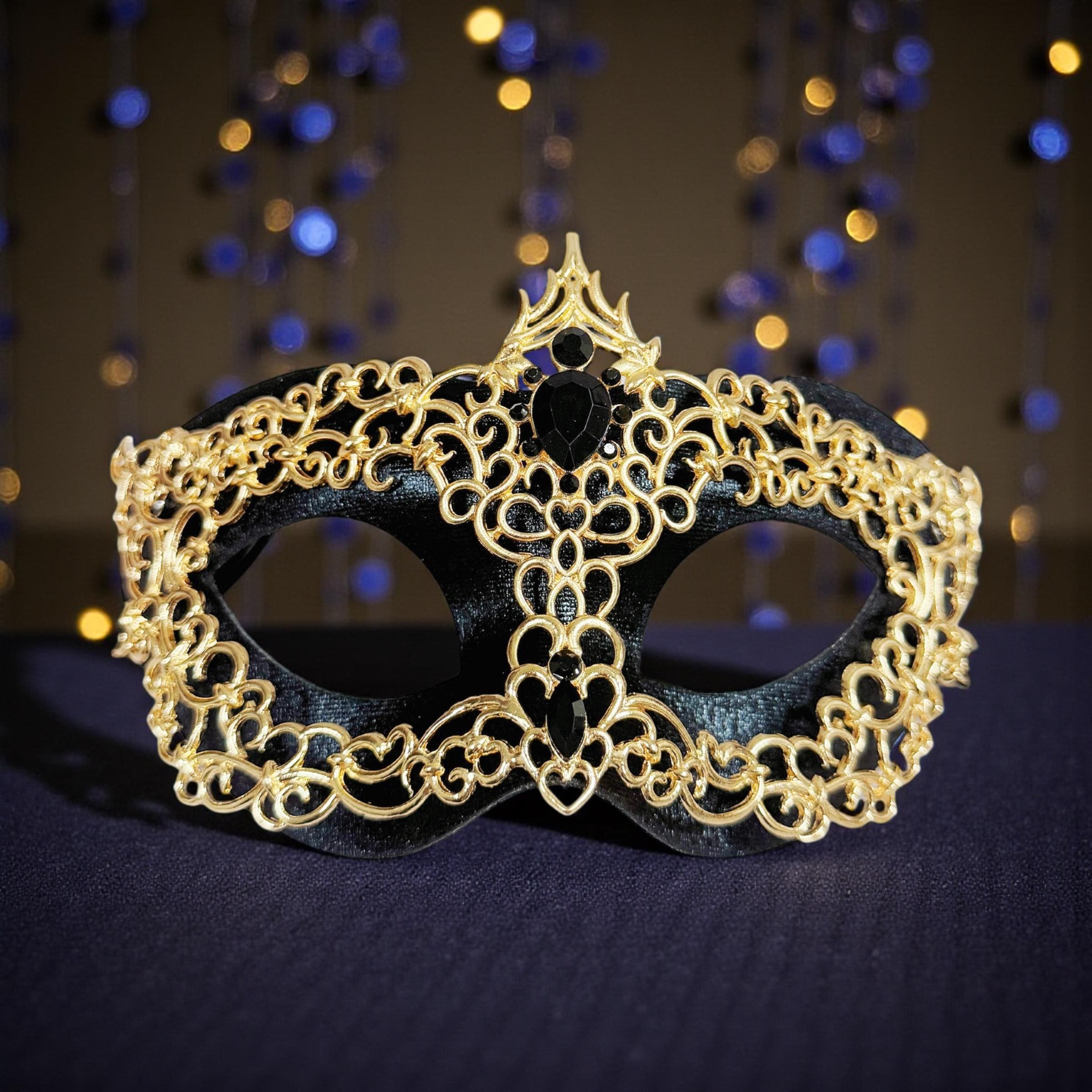 Gold Black Rhinestone Men's Masquerade Mask 2 in 1 Venetian