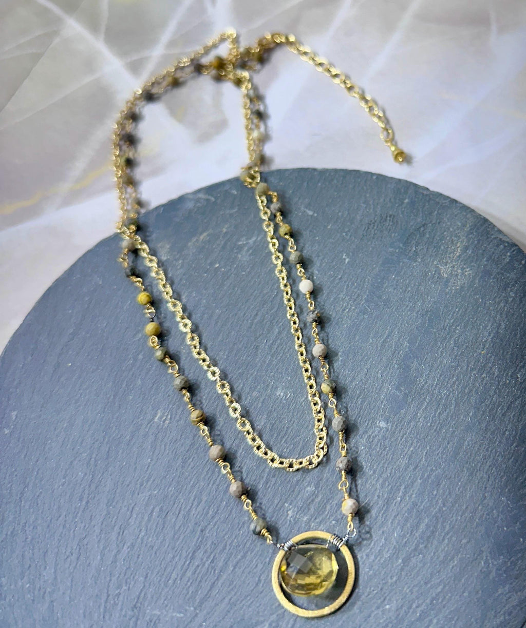 Jasper & Citrine Gold Necklace and Earrings