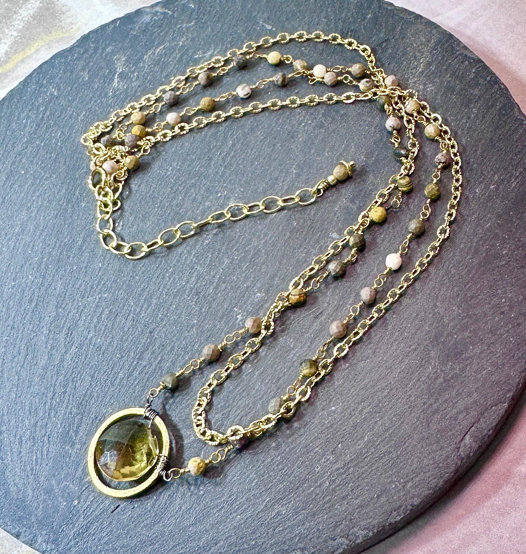 Jasper & Citrine Gold Necklace and Earrings