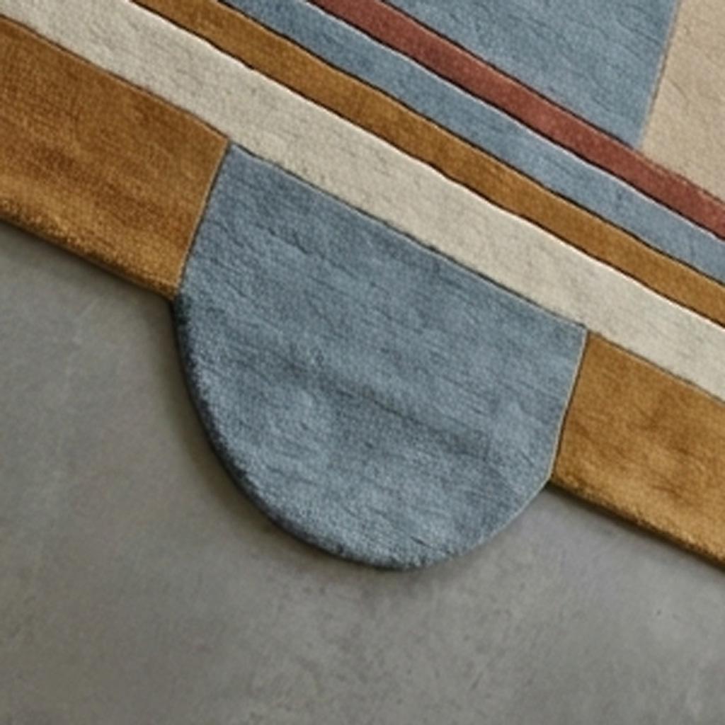 Hand Tufted Wool Geometric Area Rug Irregular Shape Blue Rust