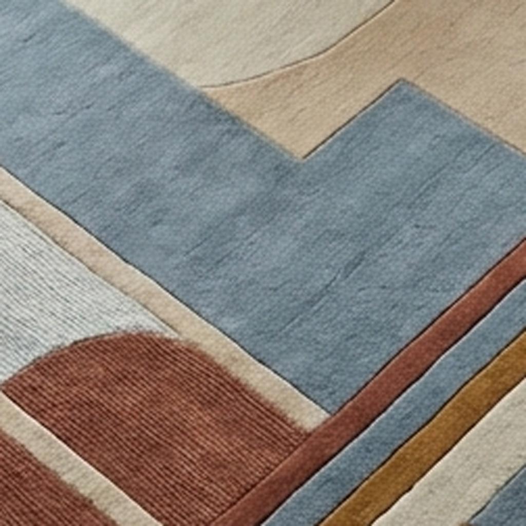Hand Tufted Wool Geometric Area Rug Irregular Shape Blue Rust