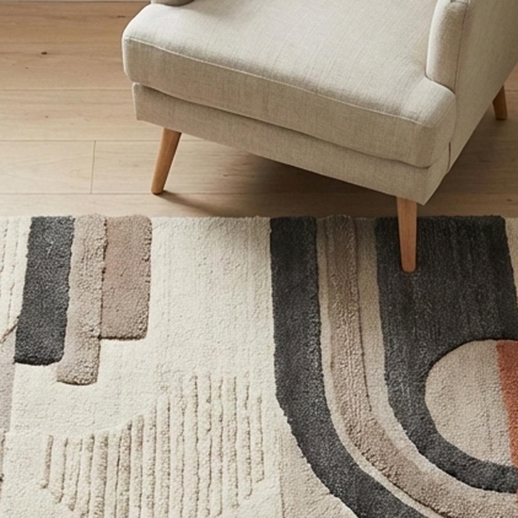 RugverseCreations Hand Tufted Geometric Wool Rug Abstract Bauhaus Beige Rust Grey