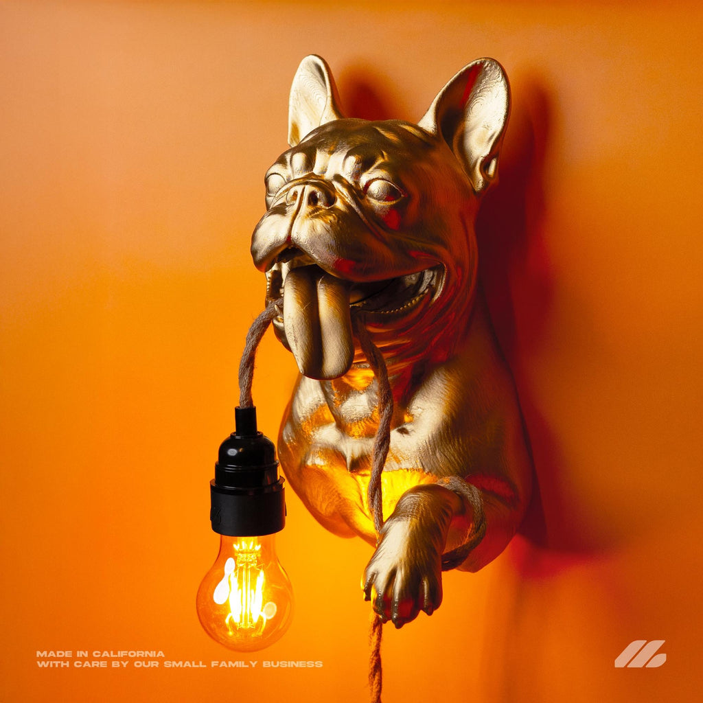 April16studio Gold French Bulldog Wall Lamp Gold Handcrafted