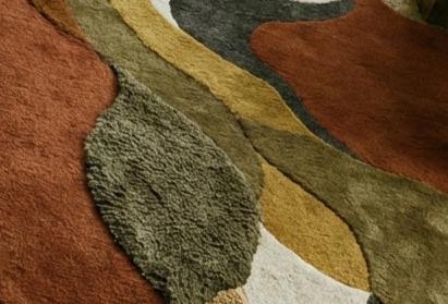 Abstract Wavy Area Rug Hand Tufted Wool Irregular Shape Rust Orange Green