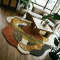 Abstract Wavy Area Rug Hand Tufted Wool Irregular Shape Rust Orange Green