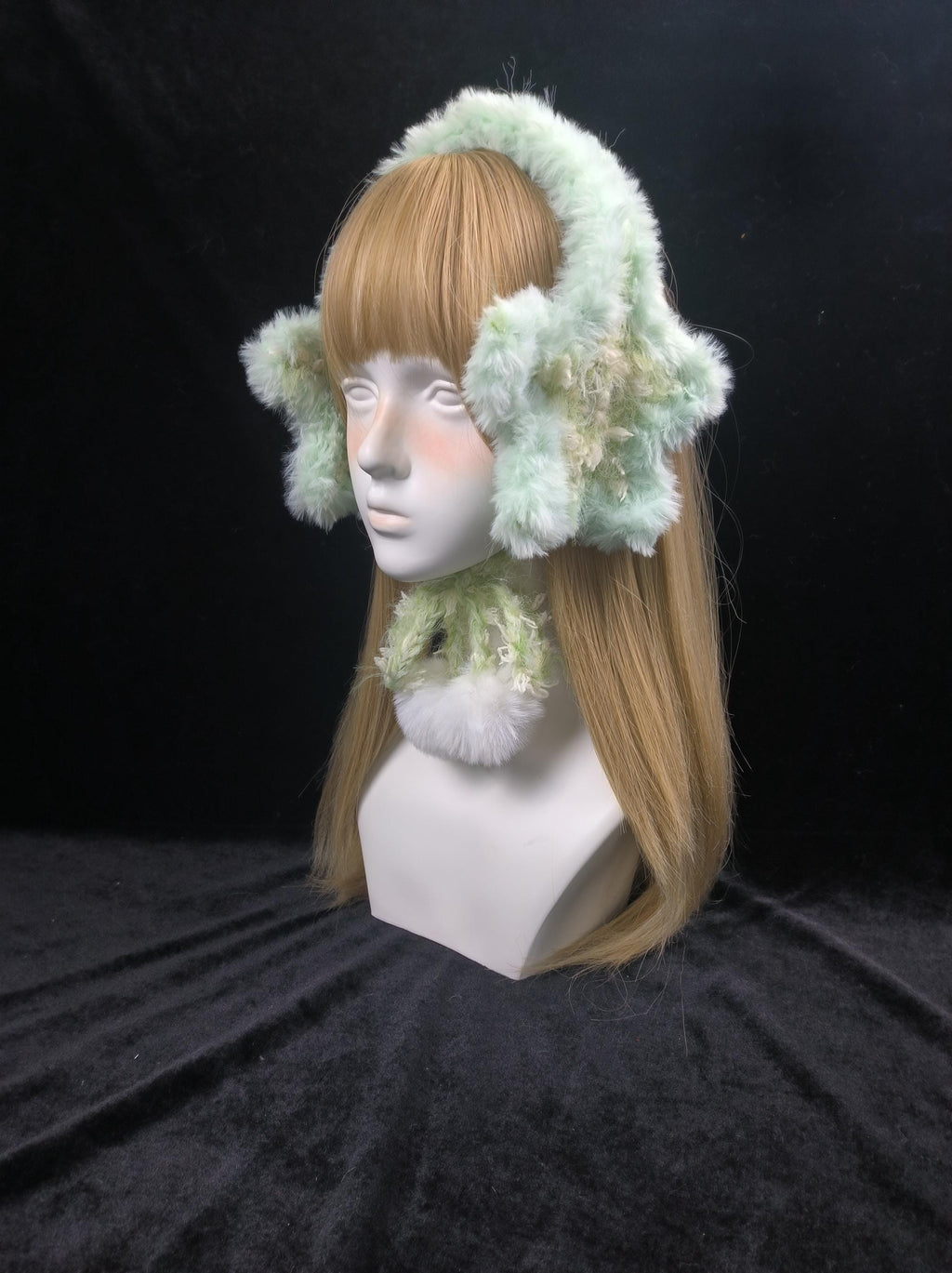 StellarPride Handmade Mint Green Star Earmuffs Plush Yarn Winter Hair Accessory