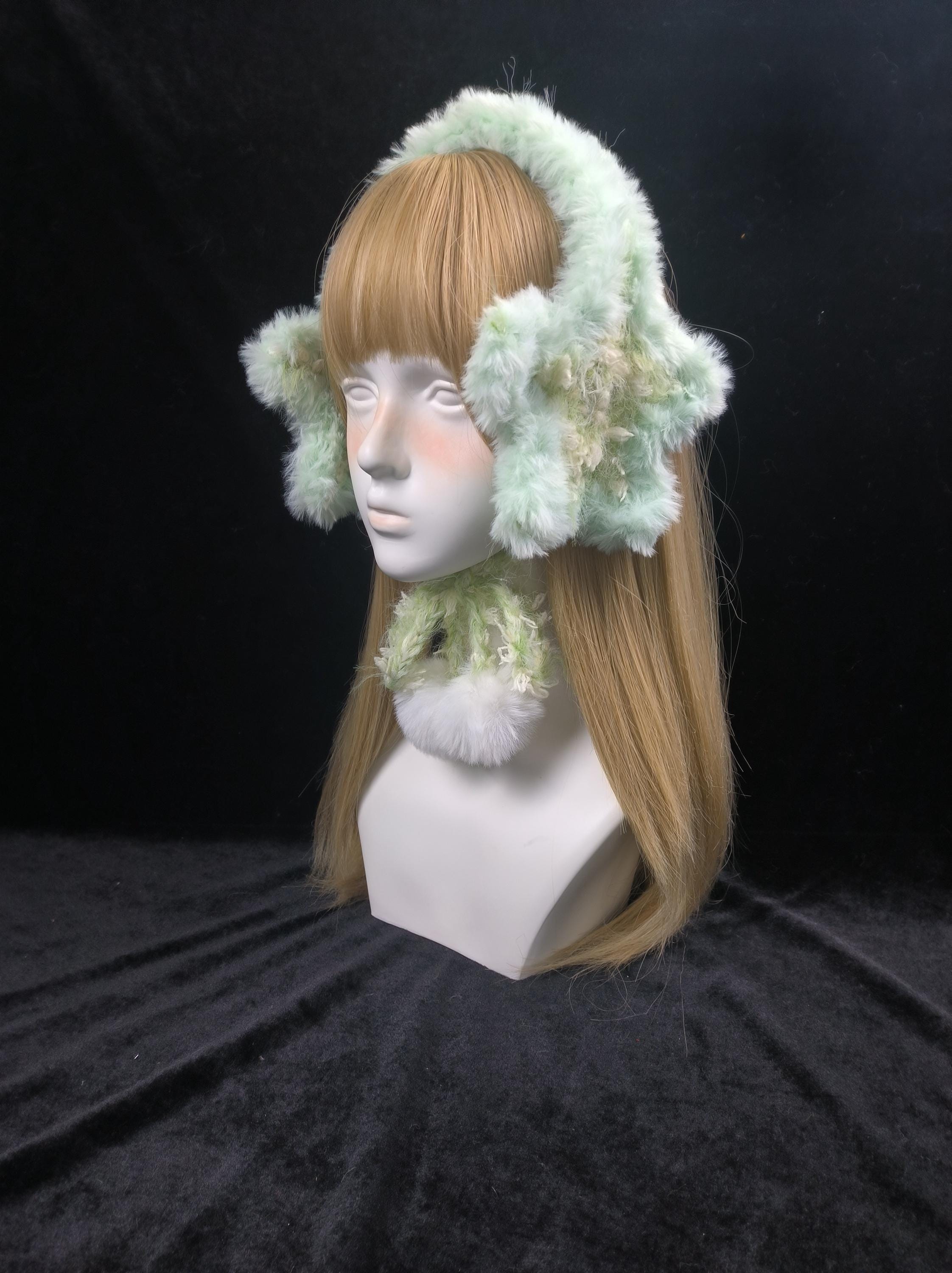 StellarPride Handmade Mint Green Star Earmuffs Plush Yarn Winter Hair Accessory