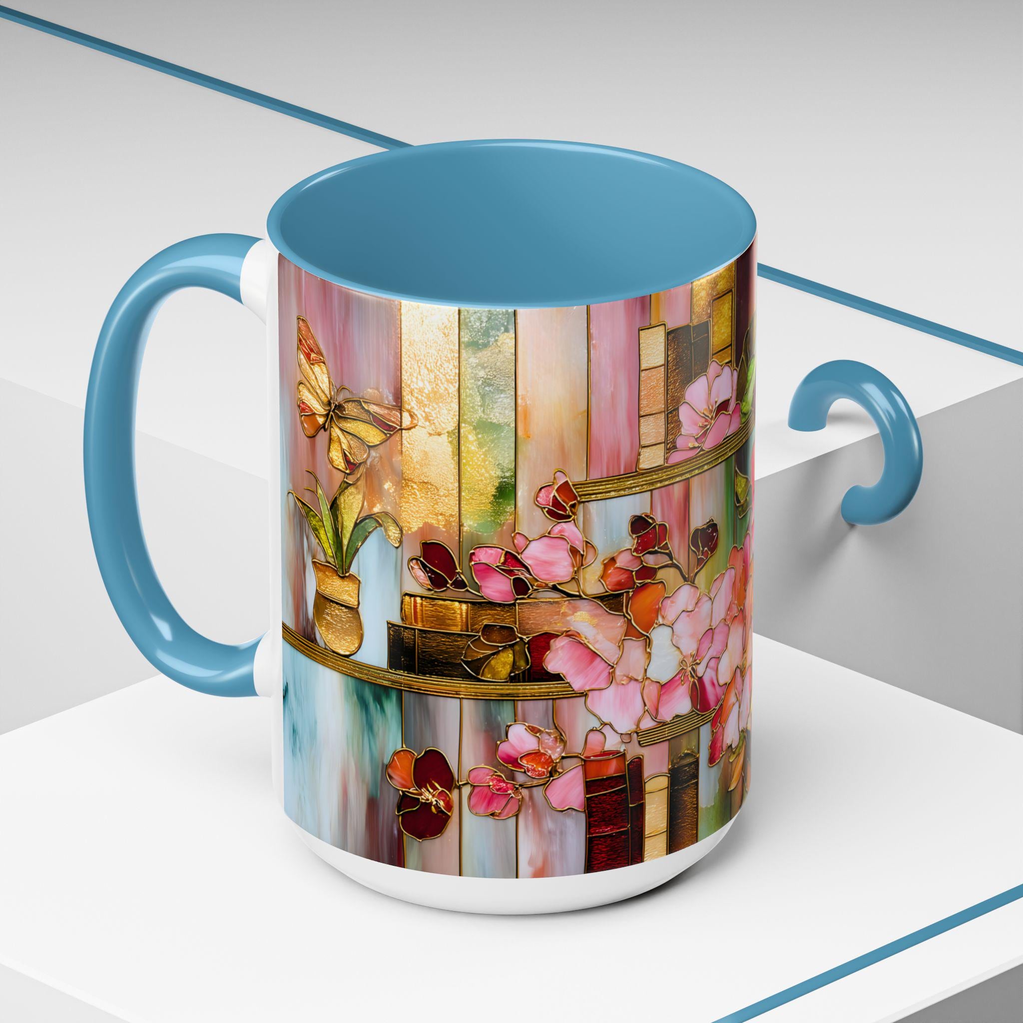 LELORESTORE Floral Bookshelf Mug, Bookish Coffee Cup