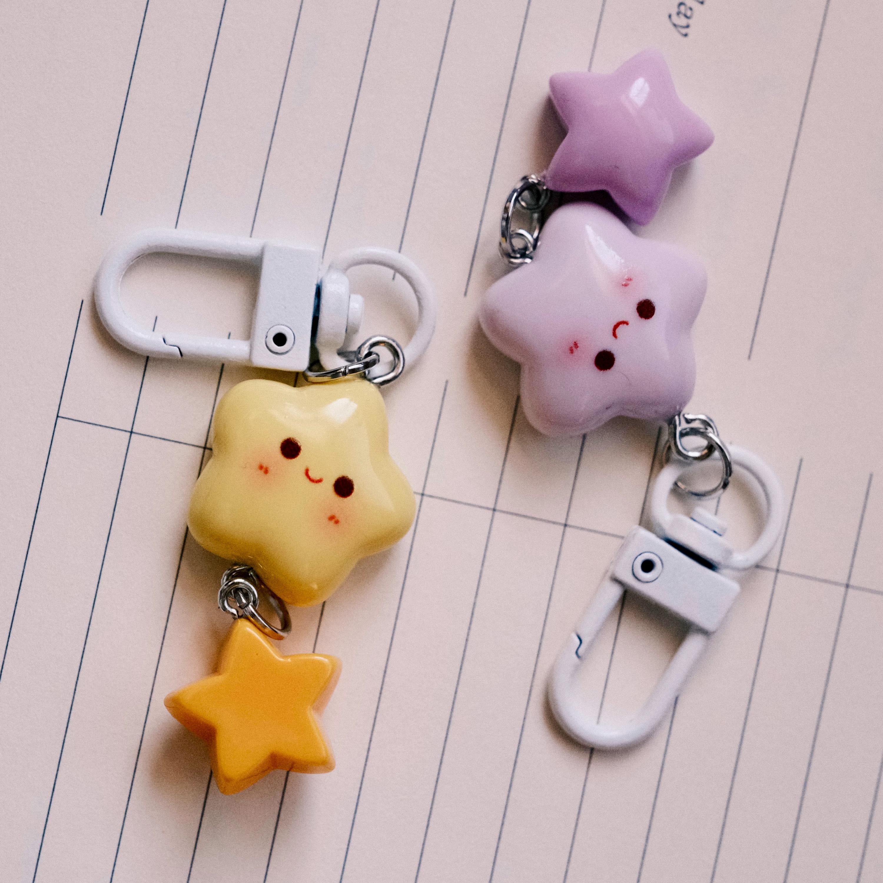 VanillaStarCafe Smiling Stars Polymer Clay Keychain 1in