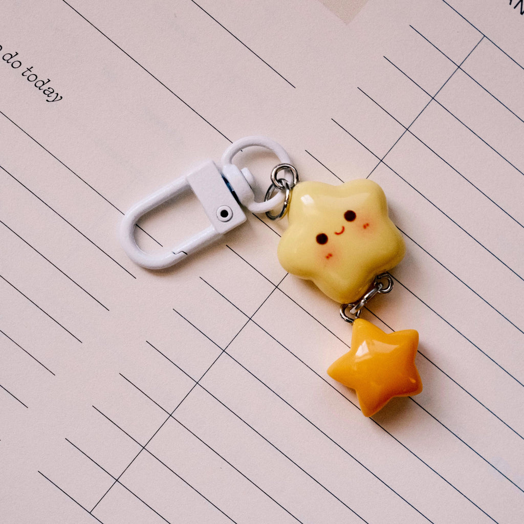 VanillaStarCafe Smiling Stars Polymer Clay Keychain 1in
