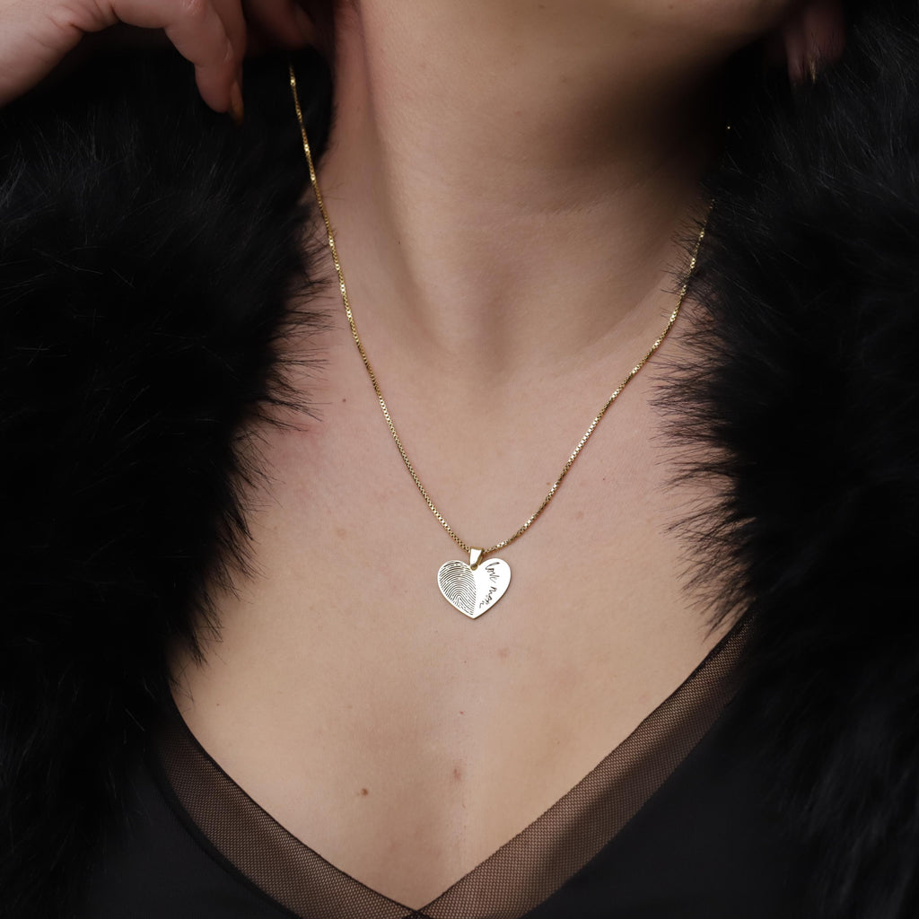 Personalized Fingerprint Necklace: Heart Shape Sterling Silver Custom Pendant